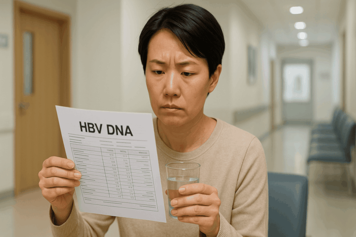 HBV DNA 검사결과지를 보고 있는 남성