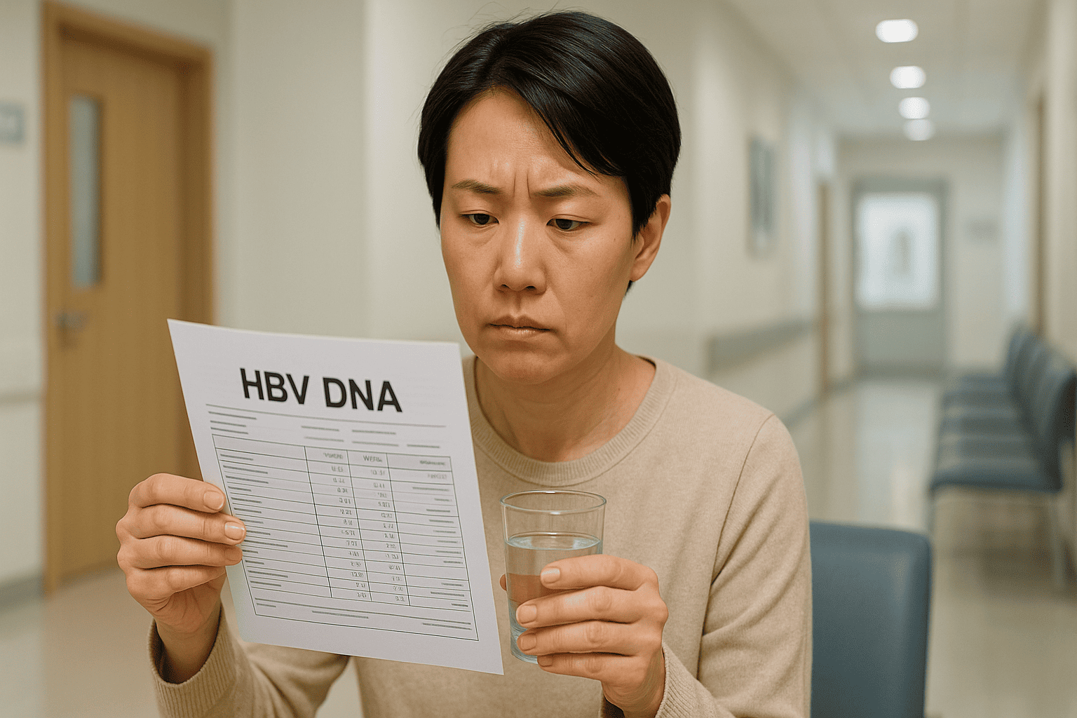 HBV DNA 검사결과지를 보고 있는 남성
