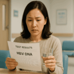 HBV DNA 검사결과지를 보고 있는 여성
