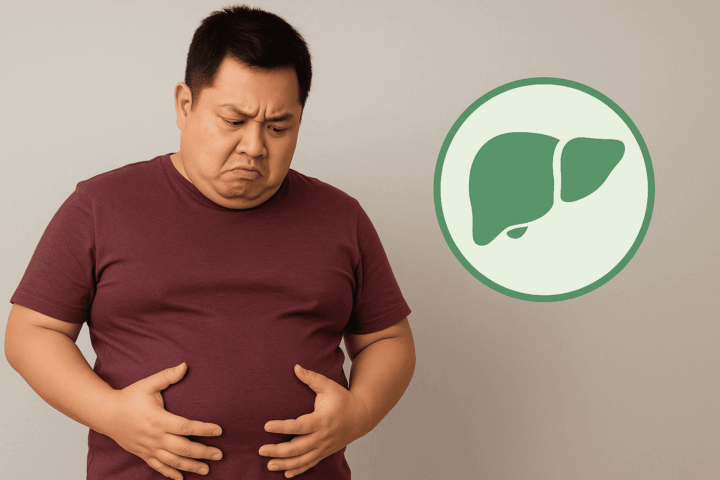 복부 비만의 남성과 간 일러스트