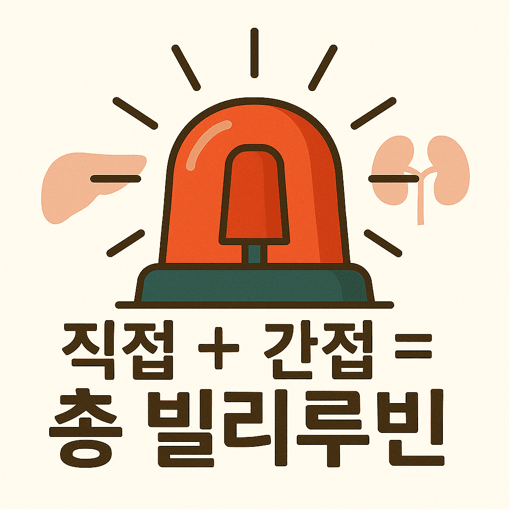 경고등 아래 직접 + 간접 = 총-빌리루빈