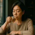 차 마시는 중년 여성
