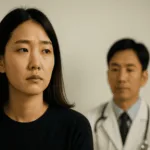 의료 공간 속 두 시선의 간극을 상징하는 환자의 시선
